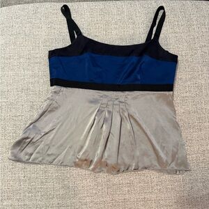 Ann Taylor Blue, Black and Gray Satin Colorblock Camisole Top